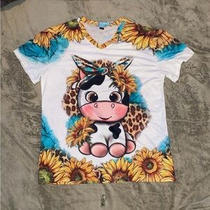 Cow shirt with sunflower print